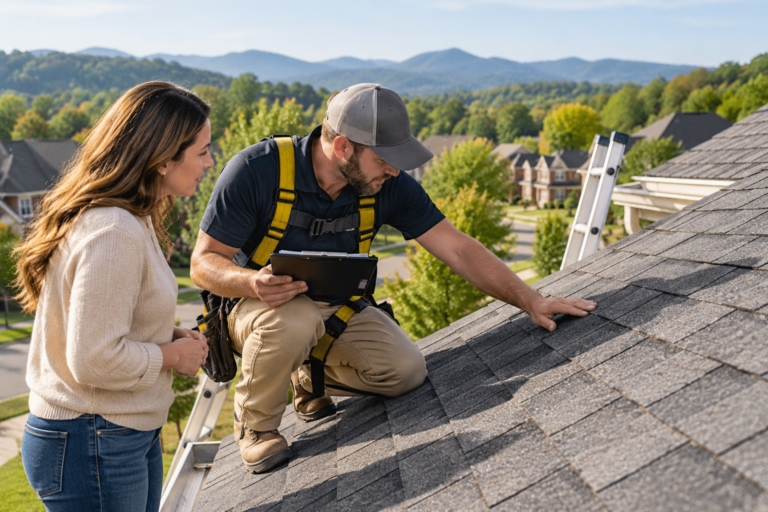 Roofing contractor inspecting a Knoxville home